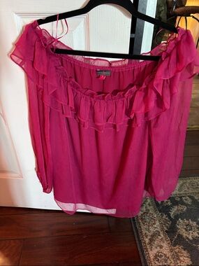 Vince Camuto Bright Fuchsia Ruffle Off-Shoulder Blouse